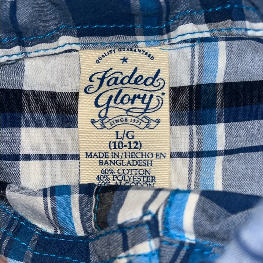 Faded Glory Blue and White Plaid Button-Down Shirt - Kids